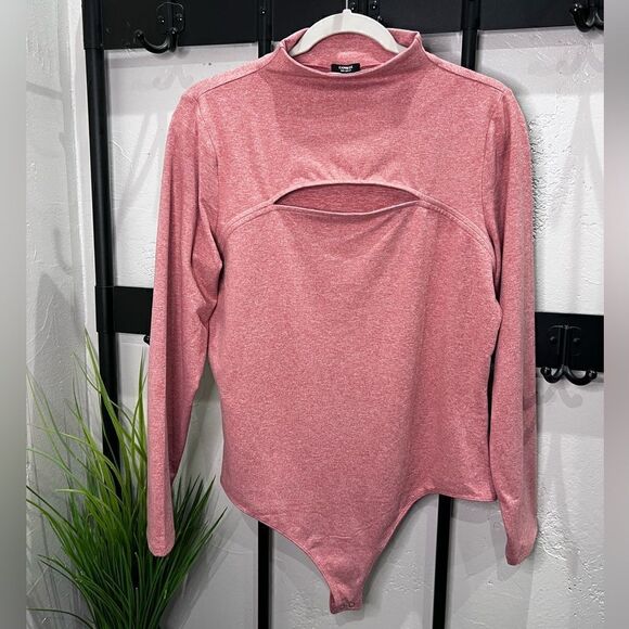 Express mock neck cut out long sleeve body suit mauve thong size XL - Picture 5 of 14